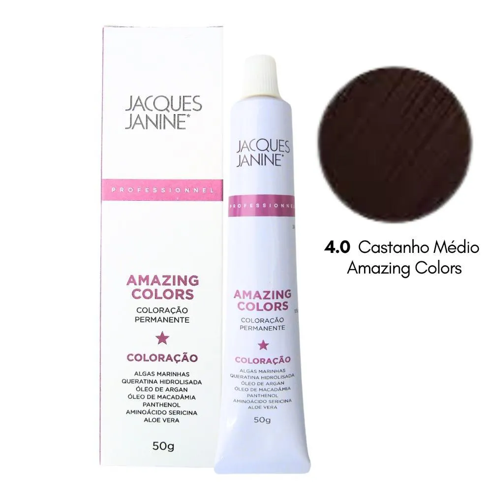 COLORAçãO PERMANENTE JACQUES JANINE 4.0 CASTANHO MéDIO 50G