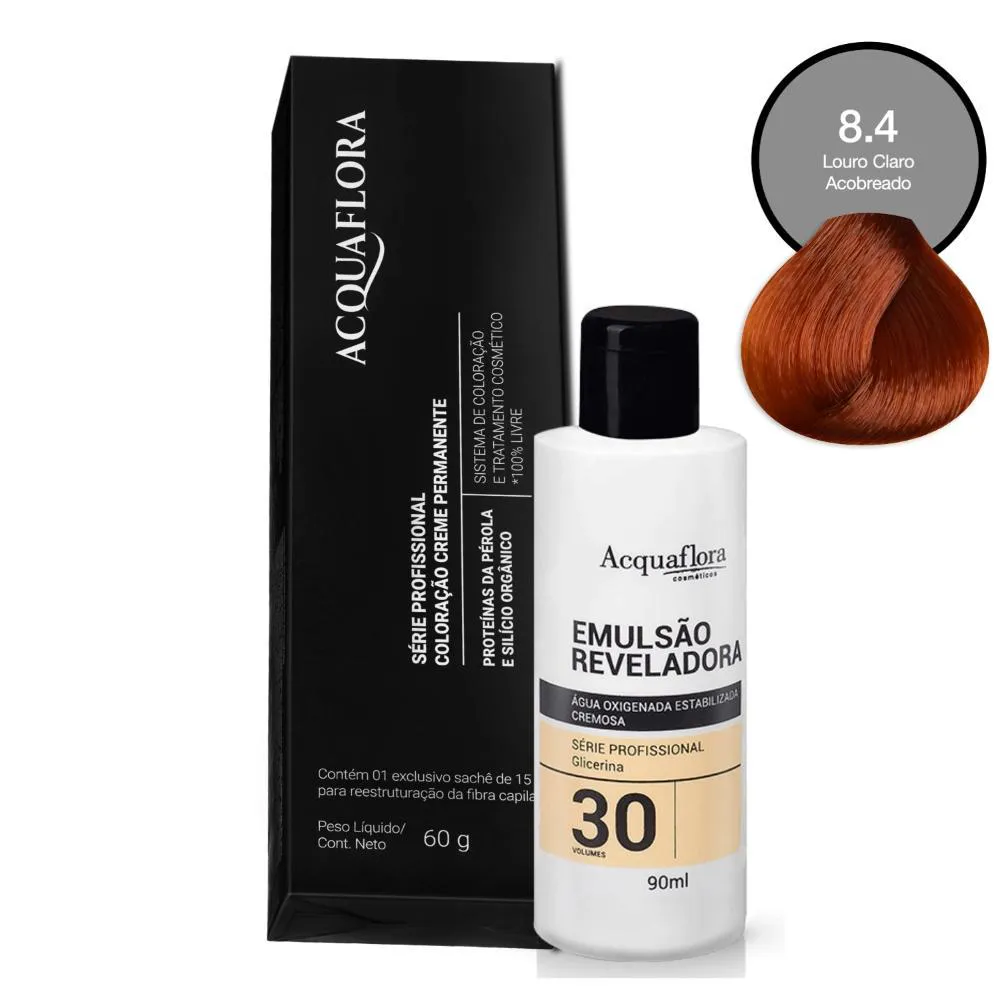 COLORAçãO ACQUAFLORA 8.4 60G + ÁGUA OXIGENADA 30 VOLUMES 90ML