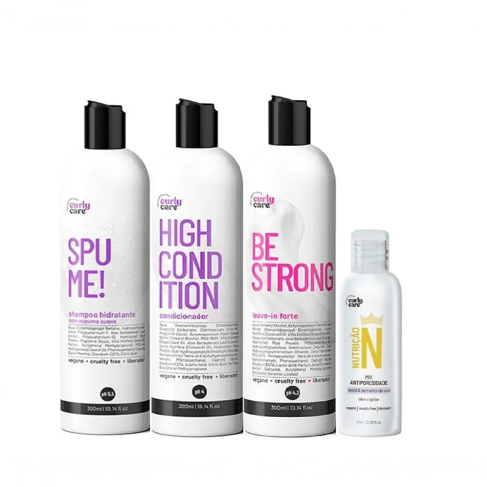 KIT CURLY CARE SPUME + BE STRONG E óLEO ANTIPOROSIDADE