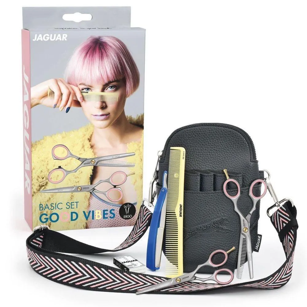 KIT TESOURAS JAGUAR GOOD VIBES PARA CABELEIREIRO E BARBEIRO