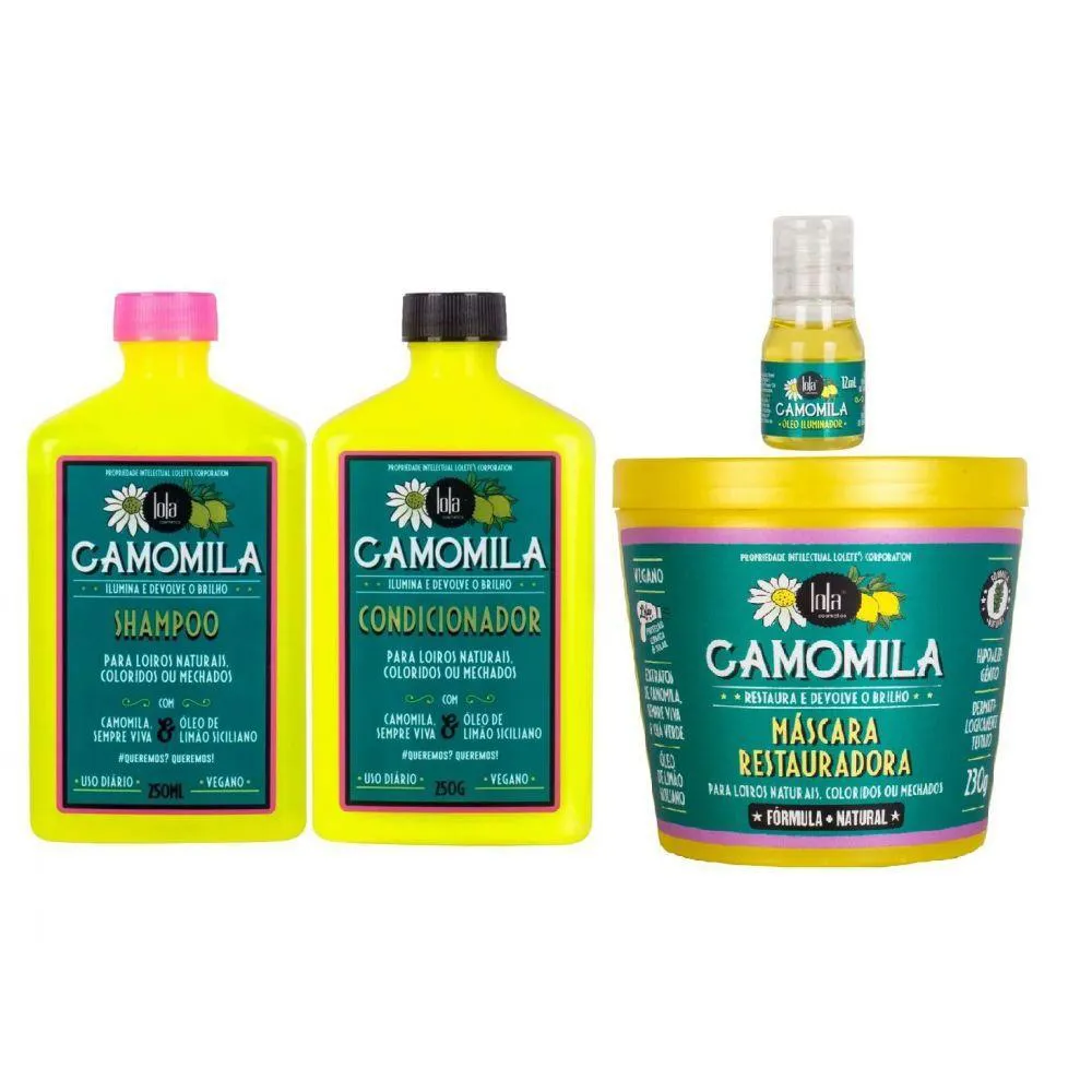 LOLA COSMETICS CAMOMILA SHAMPOO + CONDICIONADOR ÓLEO+MASCARA