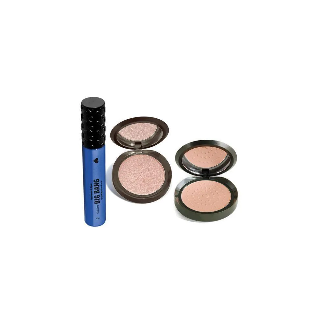ILUMINADOR COMPACTO FACIAL ROSELUZ 5G MáSCARA RESISTENTE à áGUA 10G + Pó TRANSLúCIDO COMPACTO 5,5G
