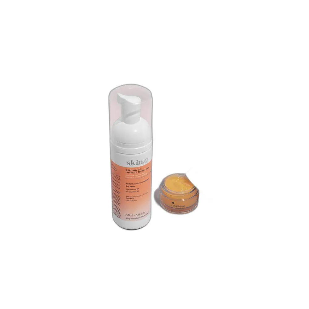 PELE E LáBIOS: ESPUMA DE LIMPEZA NUTRITIVA SKIN.Q 150ML + LIP, PLEASE! BALM HIDRATAçãO INTENSA 8G