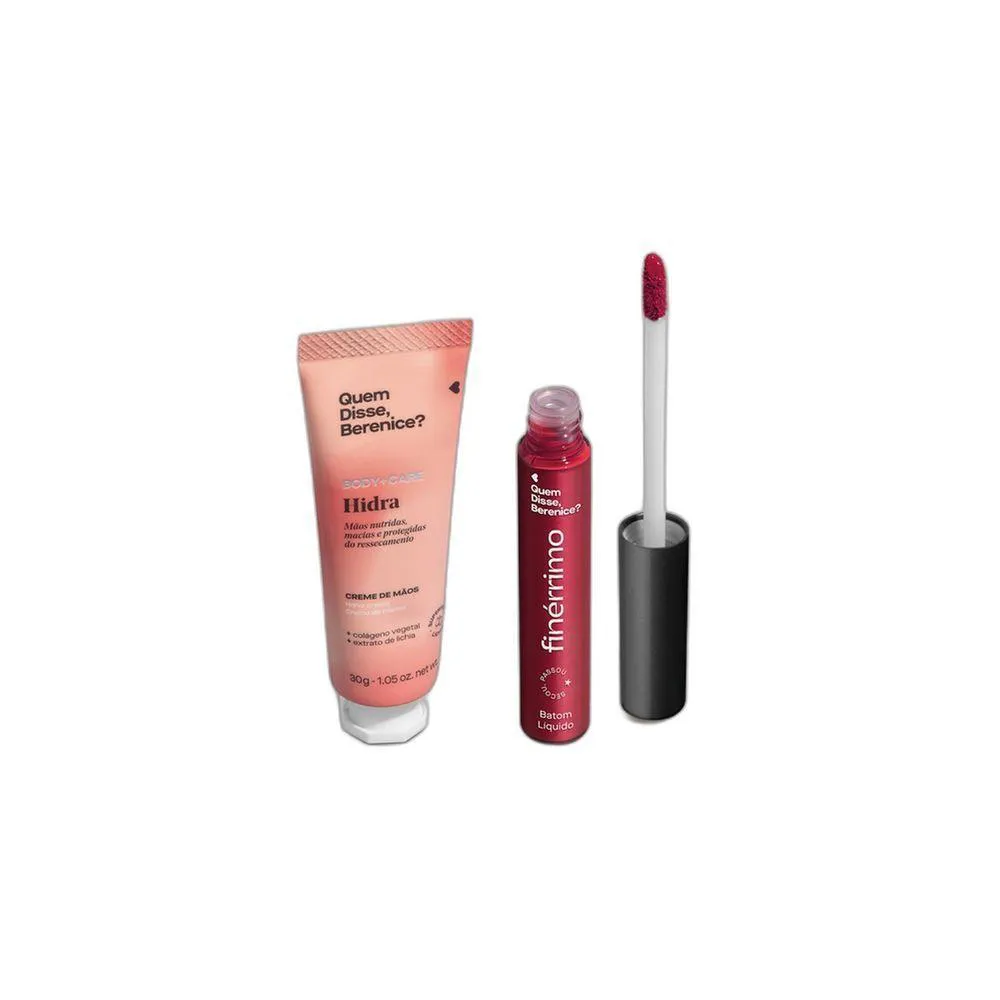 COMBO HIDRA CREME PARA MãOS 30G + BATOM LíQUIDO VINHO FINéRRIMO 5ML