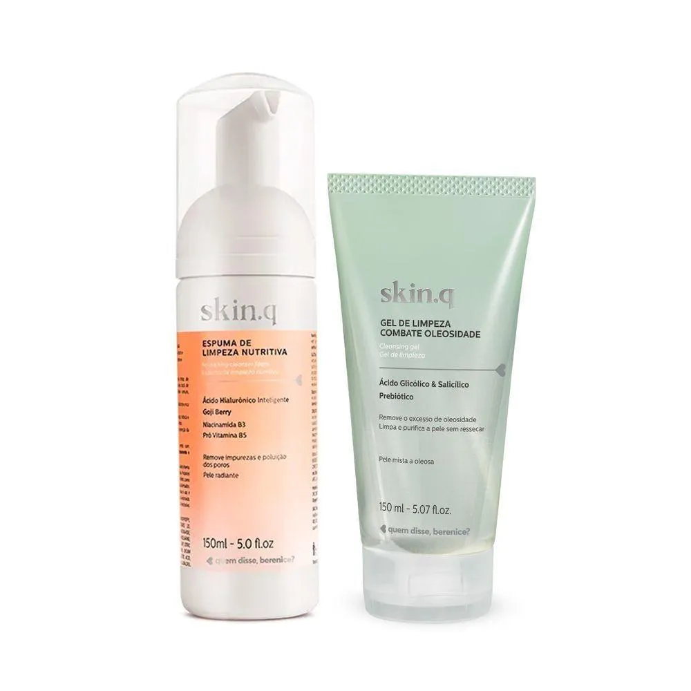 COMBO SKIN.Q: GEL DE LIMPEZA FACIAL 150ML + ESPUMA DE LIMPEZA NUTRITIVA 150ML