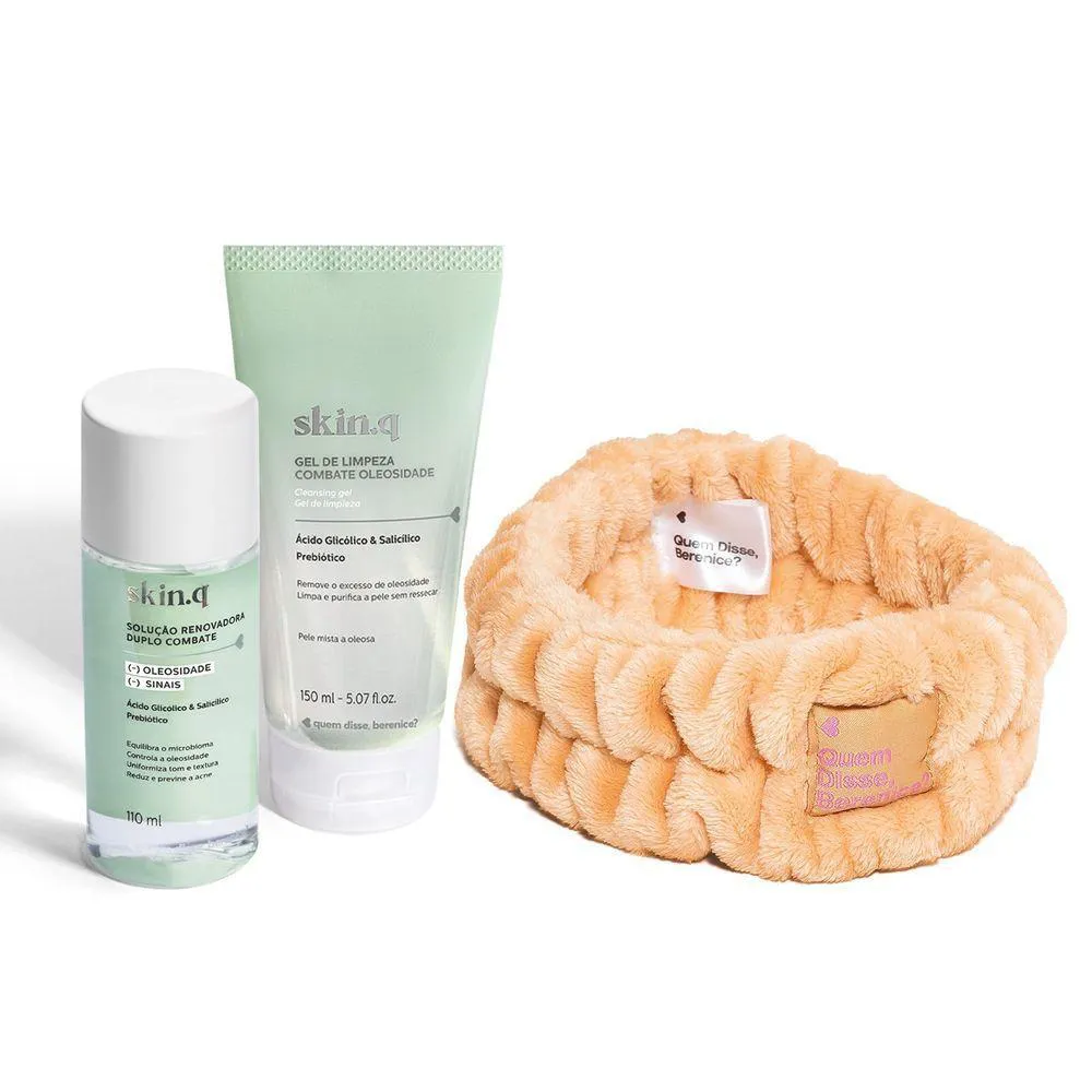 COMBO SKIN.Q: GEL DE LIMPEZA 150ML + SOLUçãO RENOVADORA 110ML + FAIXA DE SKINCARE