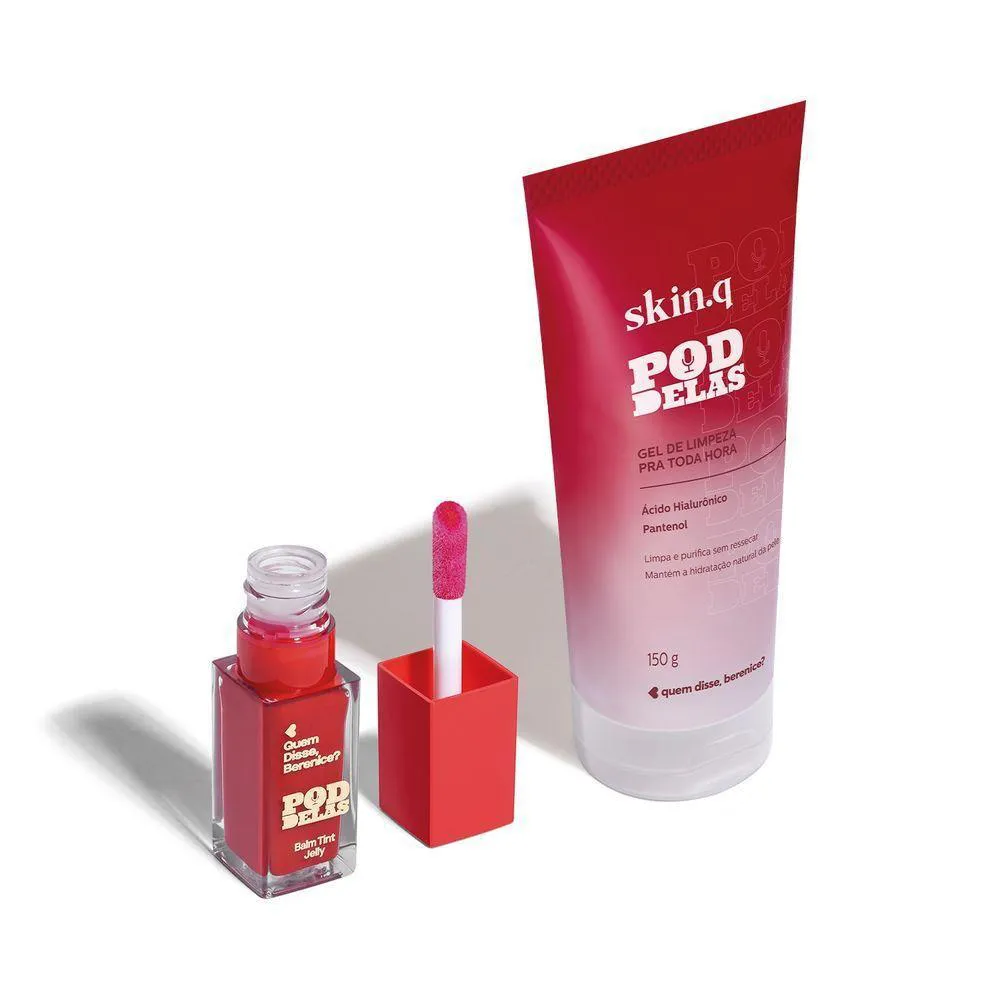 COMBO QDB POD DELAS: GEL DE LIMPEZA FACIAL 150G BALM TINT JELLY VERMELHO 6,5ML