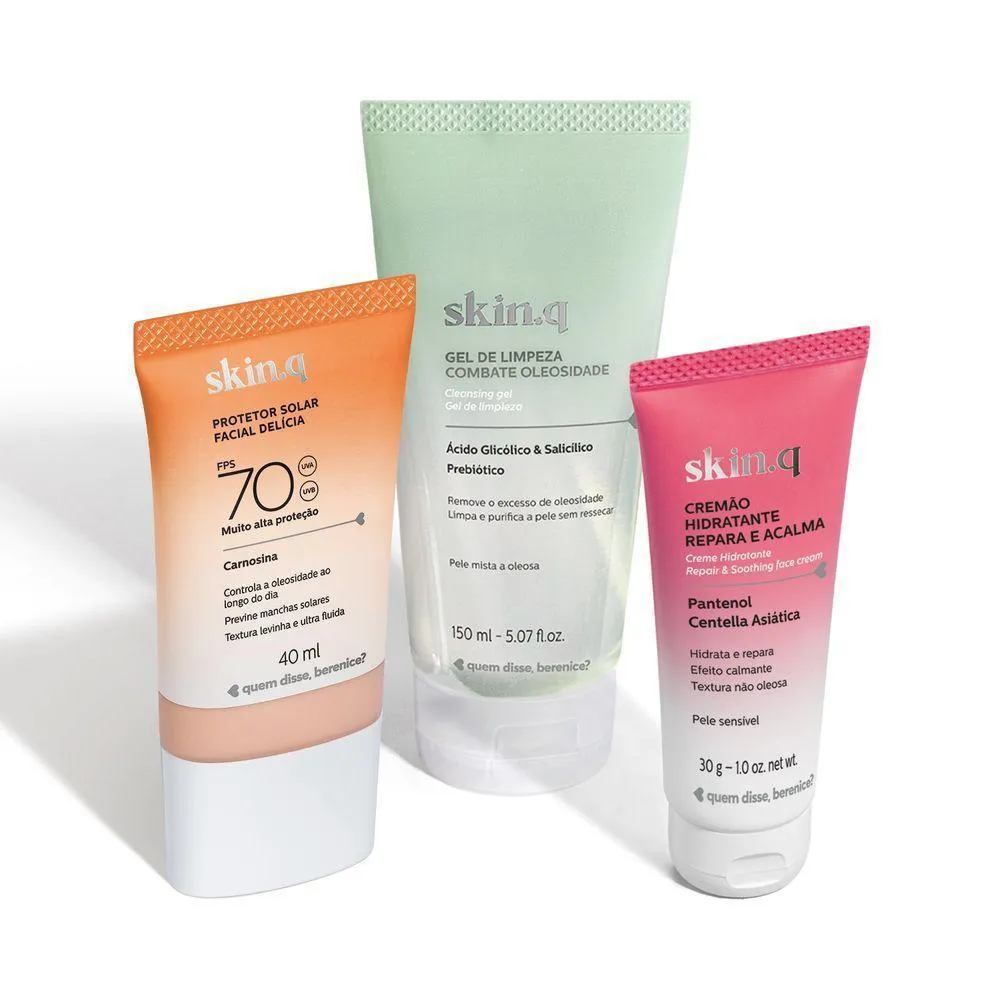 COMBO SKIN GEL DE LIMPEZA FACIAL 150ML HIDRATANTE 30ML PROTETOR SOLAR FACIAL FPS 70 COR 01 40ML