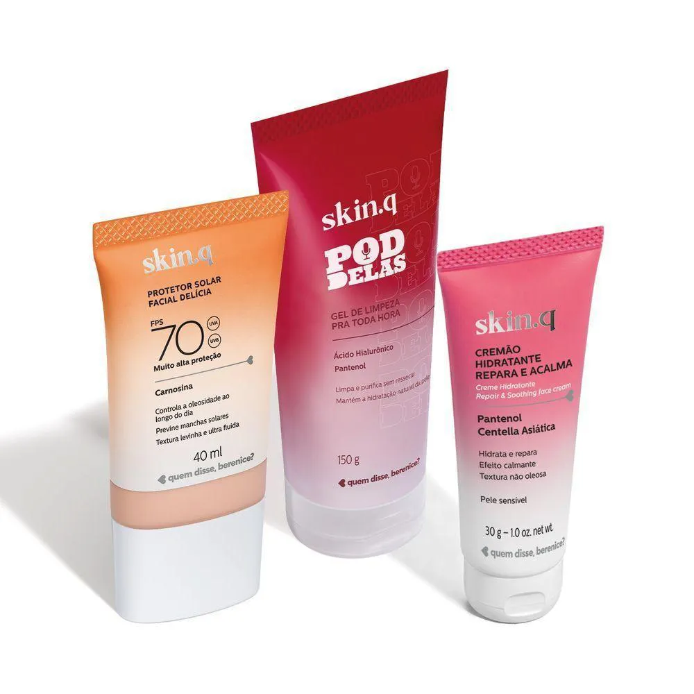 COMBO SKIN GEL DE LIMPEZA FACIAL 150G HIDRATANTE 30ML PROTETOR SOLAR FACIAL 70 COR 01 40ML