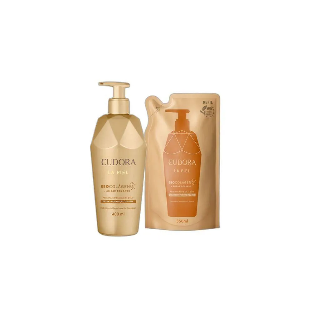 COMBO LA PIEL MBAR DOURADO HIDRATANTE CORPORAL 400ML + REFIL HIDRATANTE DESODORANTE CORPORAL 350ML