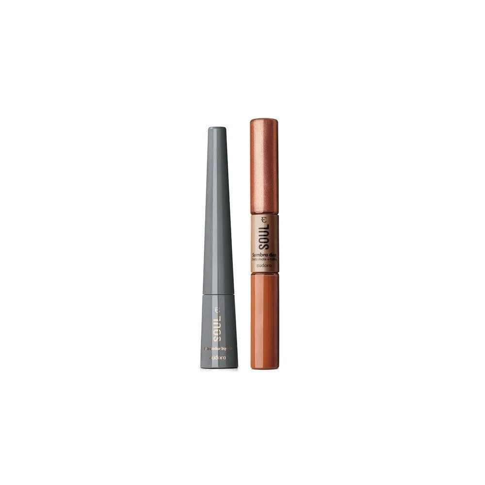 KIT SOUL DELINEADOR LíQUIDO PRETO ESSENCIAL + SOMBRA PARA OS OLHOS SOUL DUO TERRACOTA