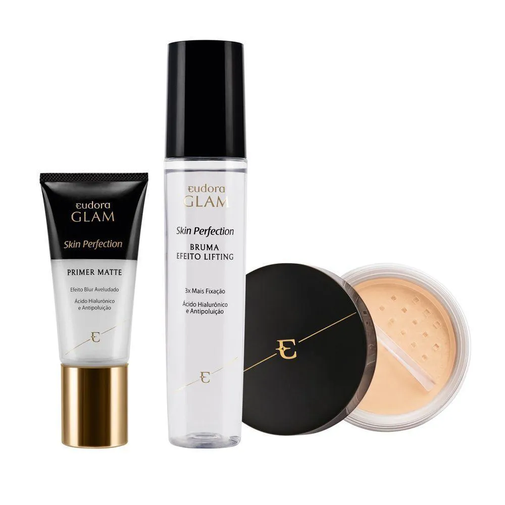KIT SKIN PERFECTION PELE BRANCA Pó SOLTO + PRIMER MATTE + BRUMA FIXADORA