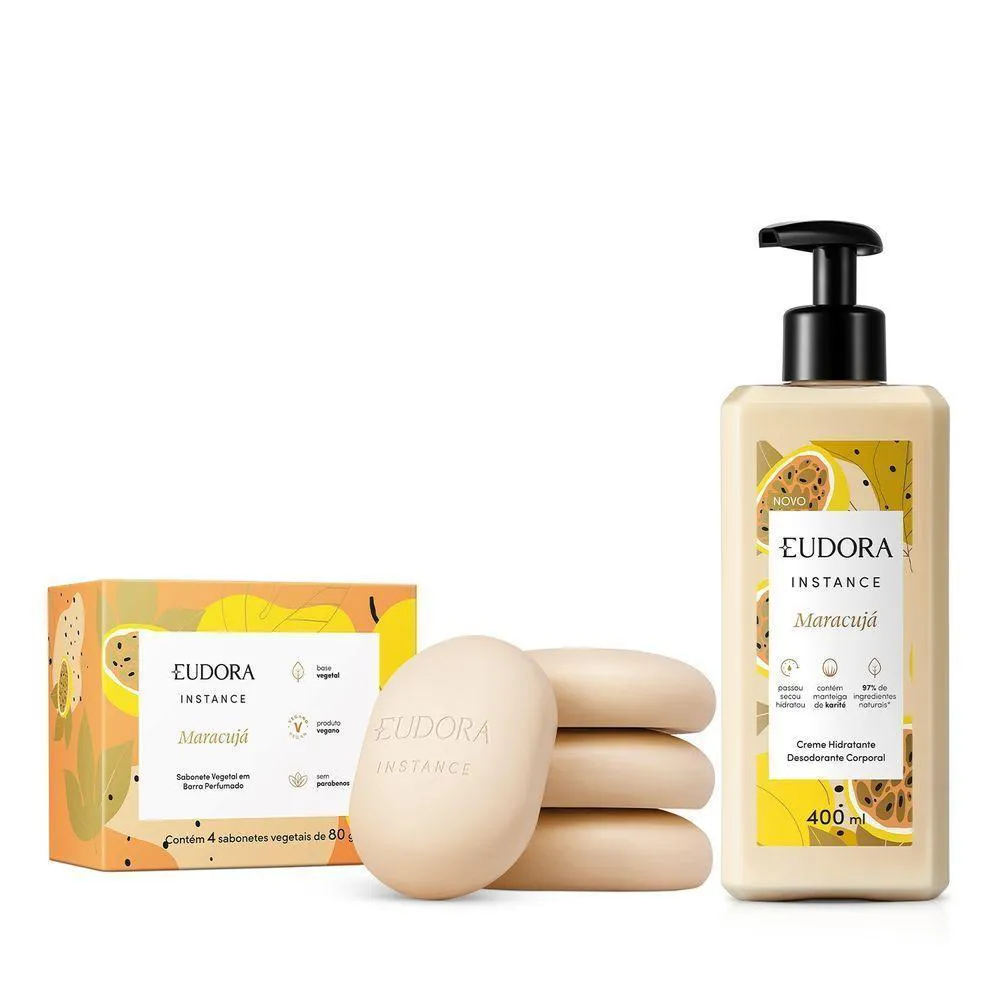 COMBO INSTANCE MARACUJá: SABONETE EM BARRA 4X80G + LOçãO CORPORAL 400ML