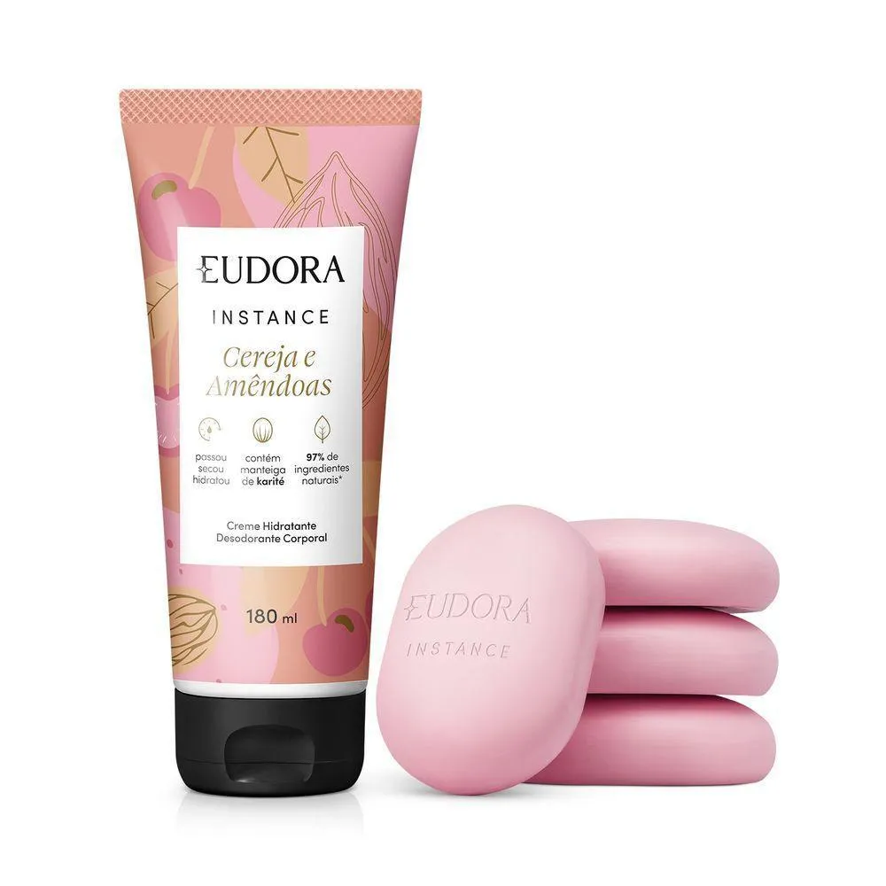 COMBO INSTANCE CEREJA E AMêNDOAS: SABONETE EM BARRA 4X80G + LOçãO CORPORAL 180ML