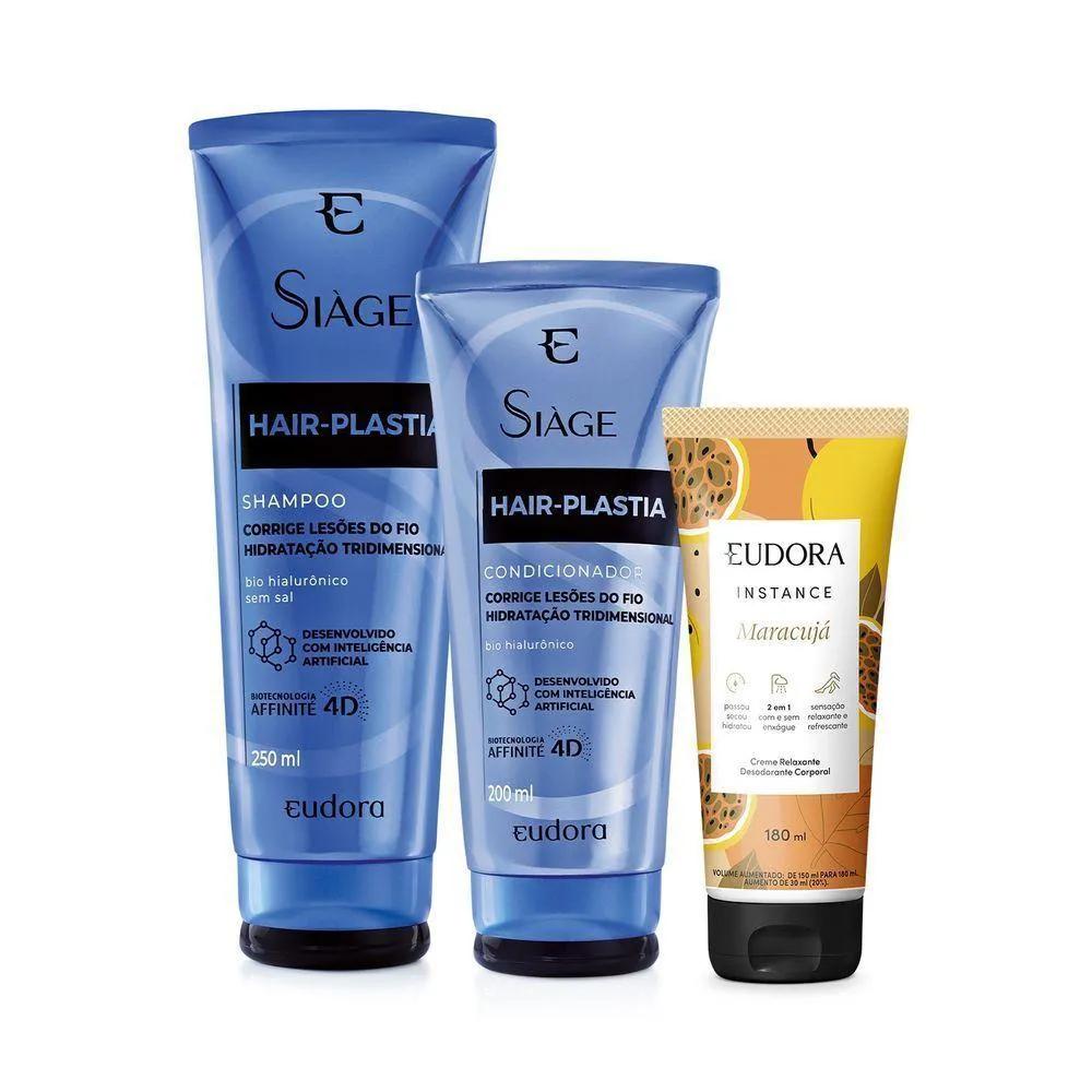 COMBO EUDORA: SHAMPOO HAIR-PLASTIA 250ML + CONDICIONADOR HAIR-PLASTIA 200ML