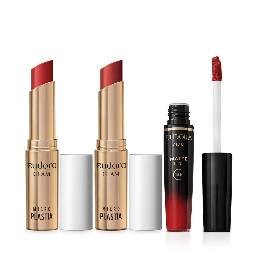 COMBO BATONS VERMELHOS VIBRANTES: SCARLET ABSOLUTO 3,3G + VERMELHO RUBY 3,3G + VERMELHO RADIANTE 4G