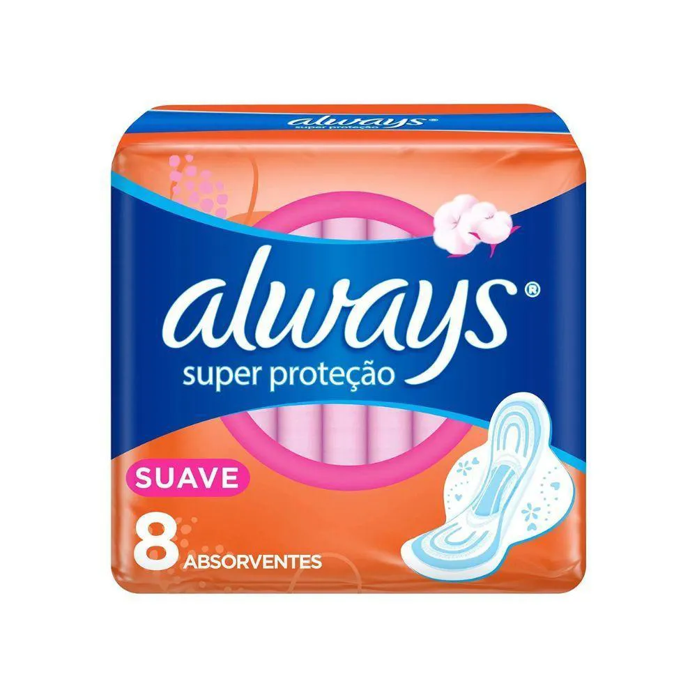 ABSORVENTE ALWAYS SUAVE P COM ABAS 8 UNIDADES 8 UNIDADES