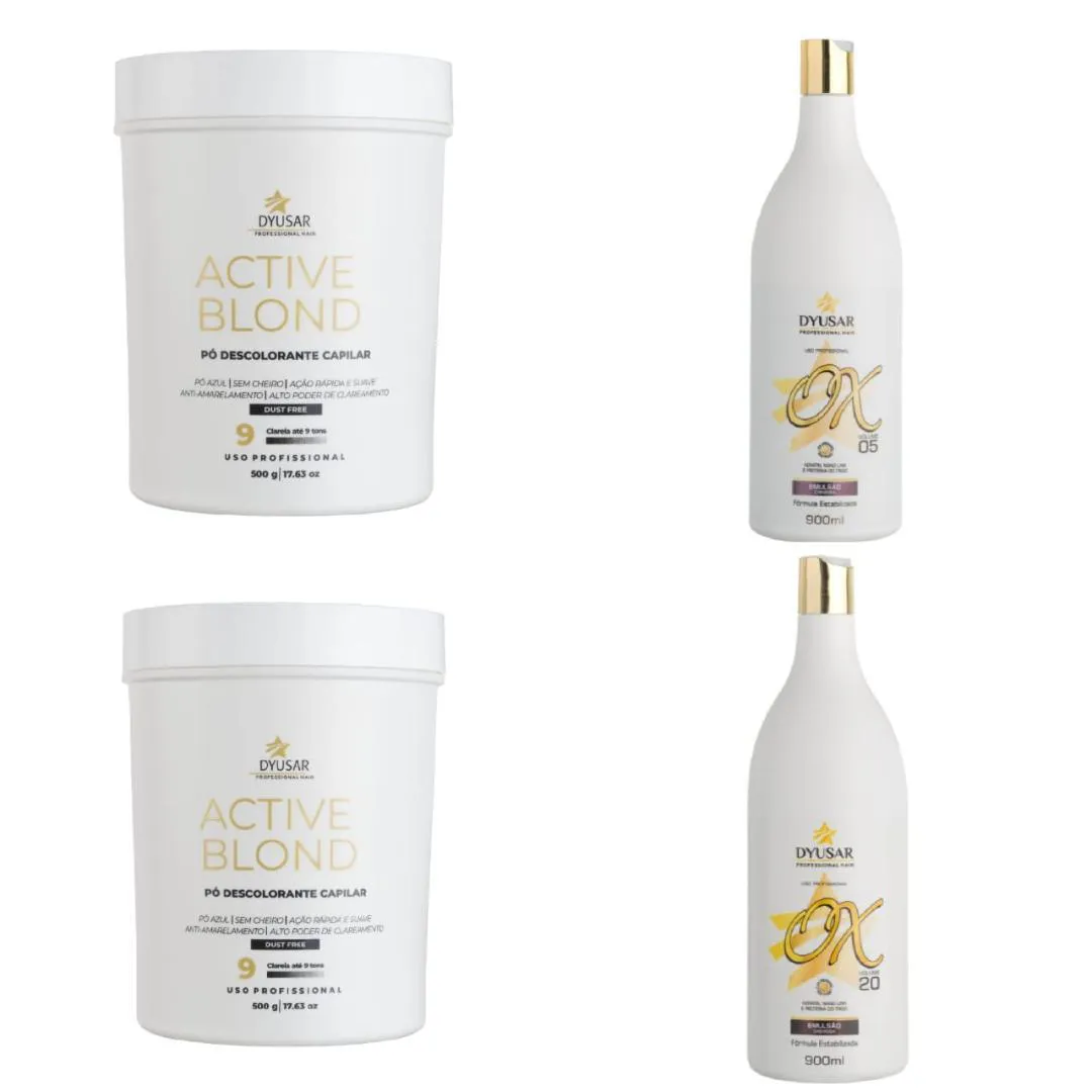 Pó DESCOLORANTE 2UN ACTIVE BLOND + OX 5 VOL+OX 20 VOL DYUSAR