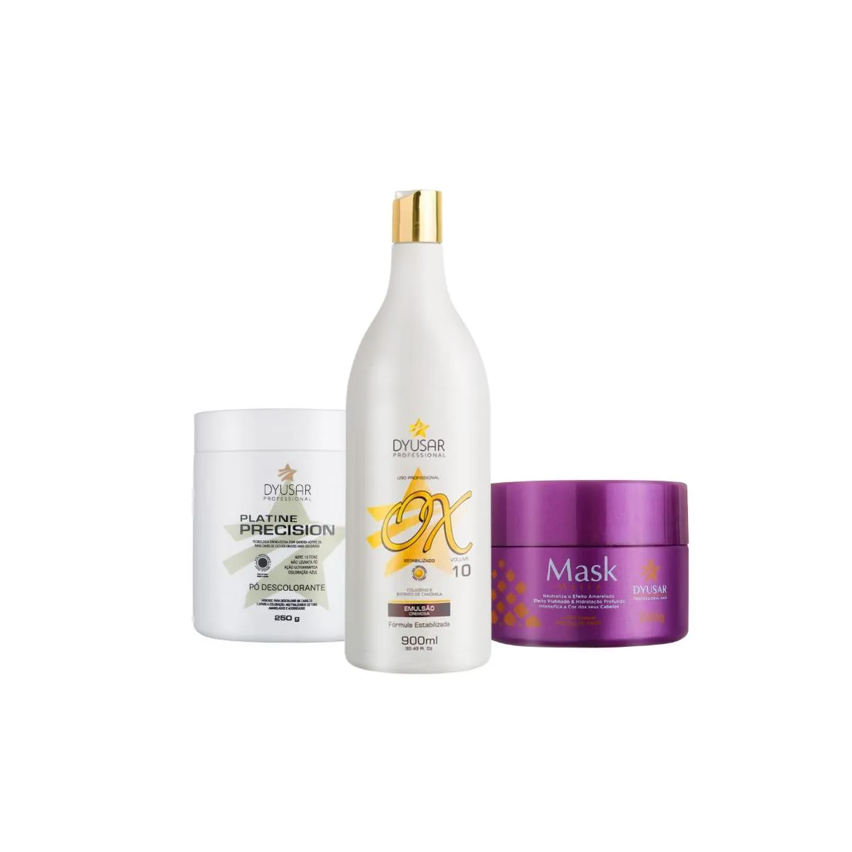KIT Pó DESCOLORANTE 250G + OX 10 + MáSCARA MATIZADORA DYUSAR