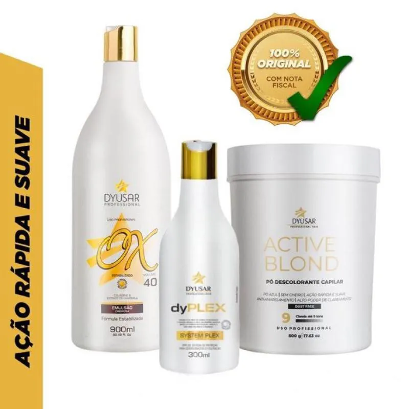 KIT Pó DESCOLORANTE ACTIVE BLOND + OX 40VOL + DY PLEX DYUSAR