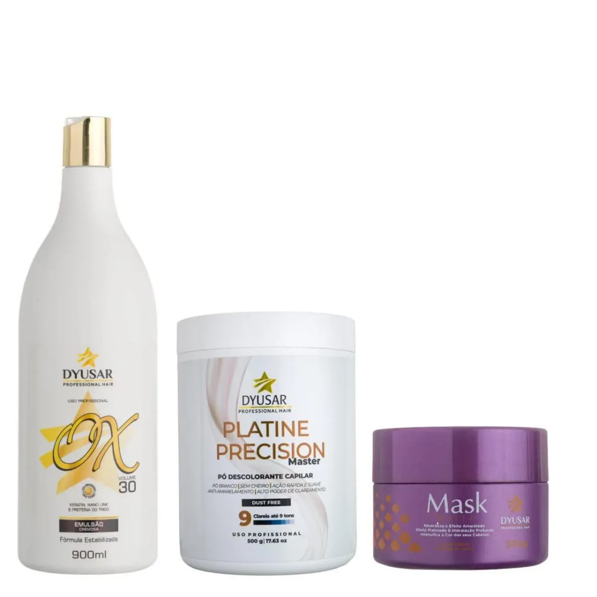 KIT Pó DESCOLORANTE PLATINE P.MASTER + OX30 +MATIZADORA 300G