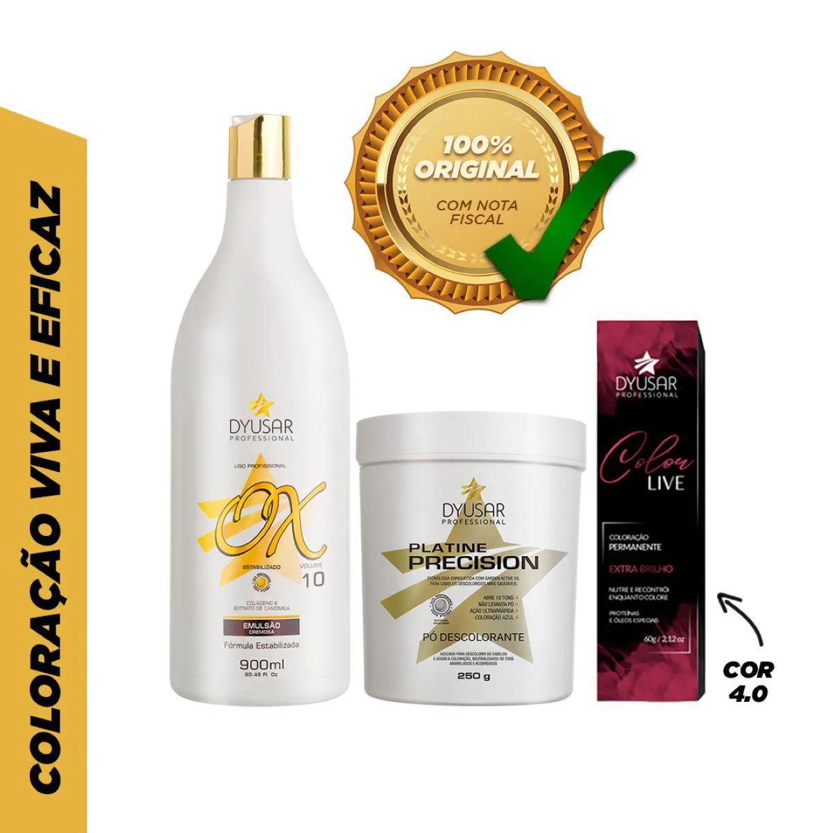 KIT Pó DESCOLORANTE DE 250 G + OX DE 10 VOL + COLORAçãO 4.0