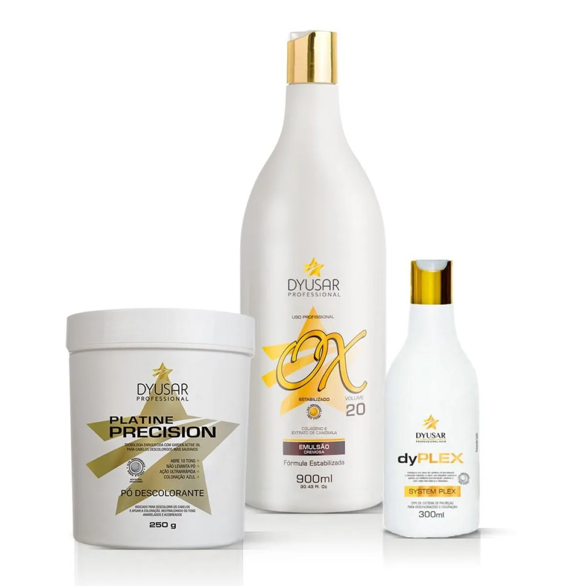 KIT Pó DESCOLORANTE 250G + OX 20 VOLUMES + DYPLEX DA DYUSAR