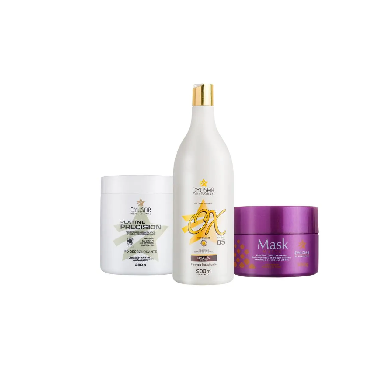 KIT Pó DESCOLORANTE 250G + OX 5 VOL + MáSCARA MATIZADORA