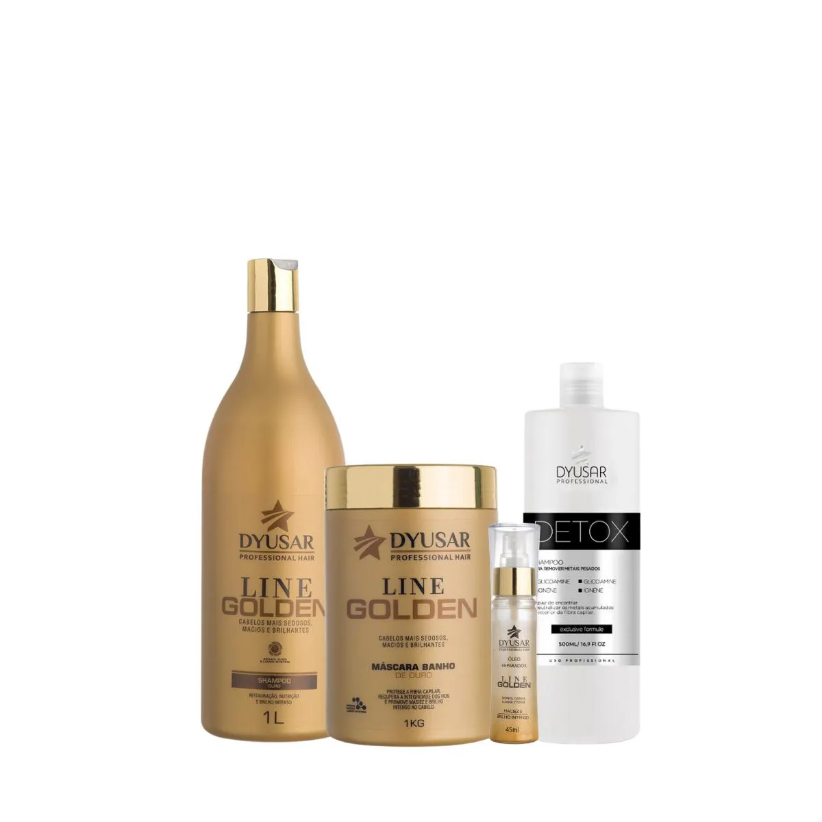 KIT DE HIDRATAçãO OURO E SHAMPOO DESINTOXICANTE DE 500ML