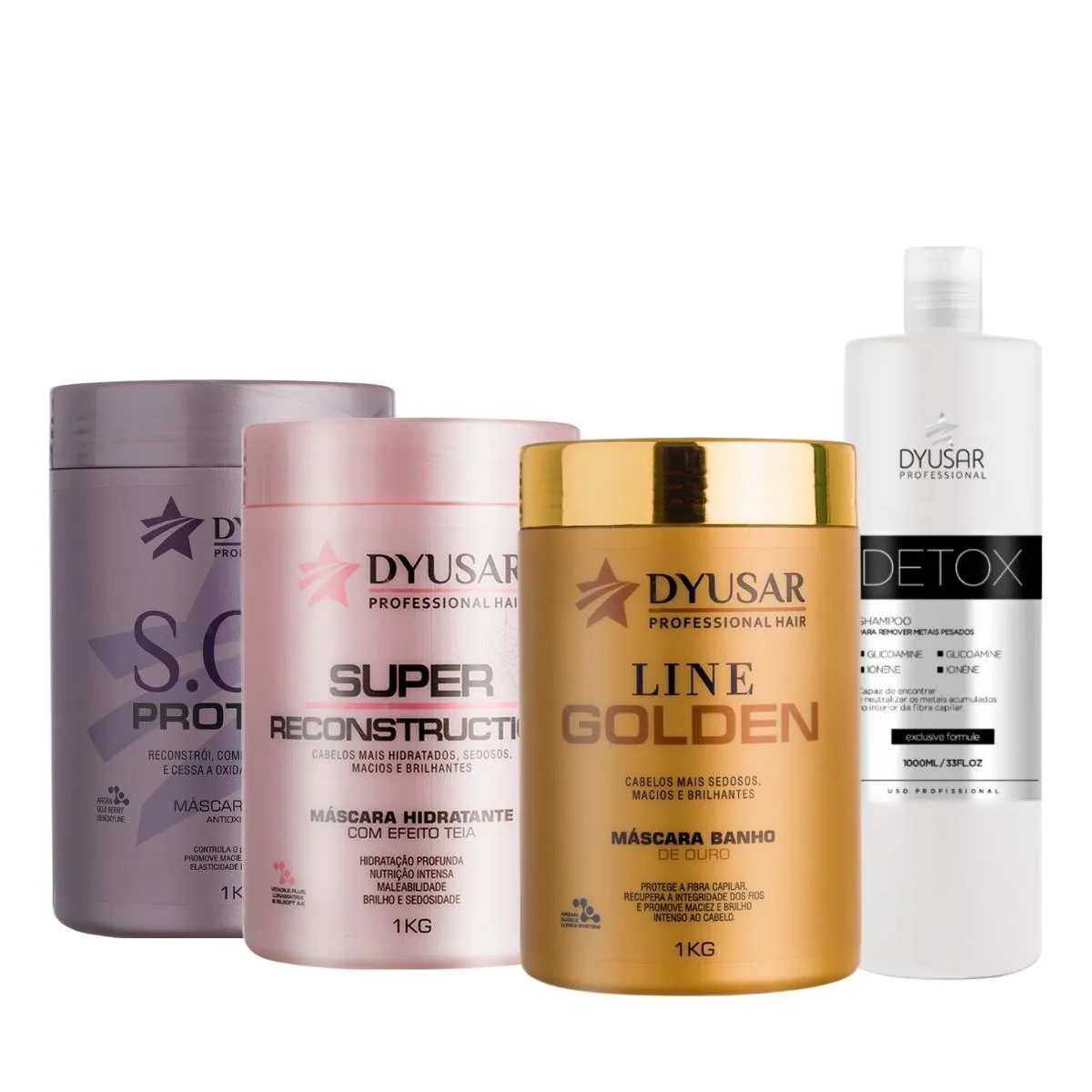 KIT CRONOGRAMA CAPILAR COM MáSCARAS E SHAMPOO  DETOX DE 1L