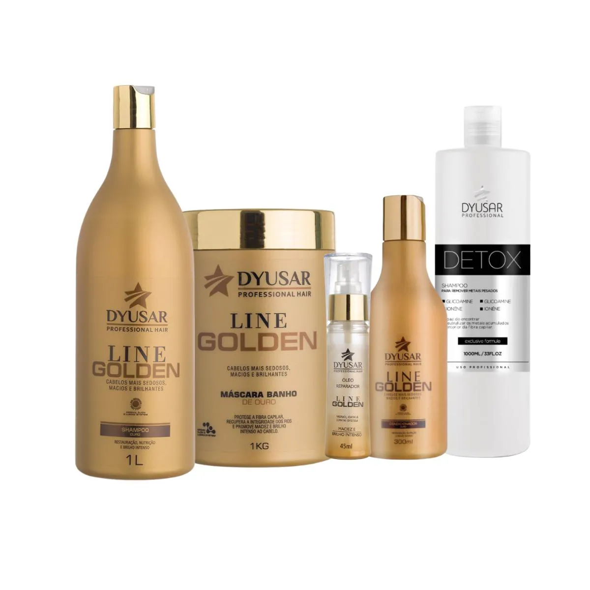 KIT DE HIDRATAçãO OURO E SHAMPOO DESINTOXICANTE DE CHá VERDE