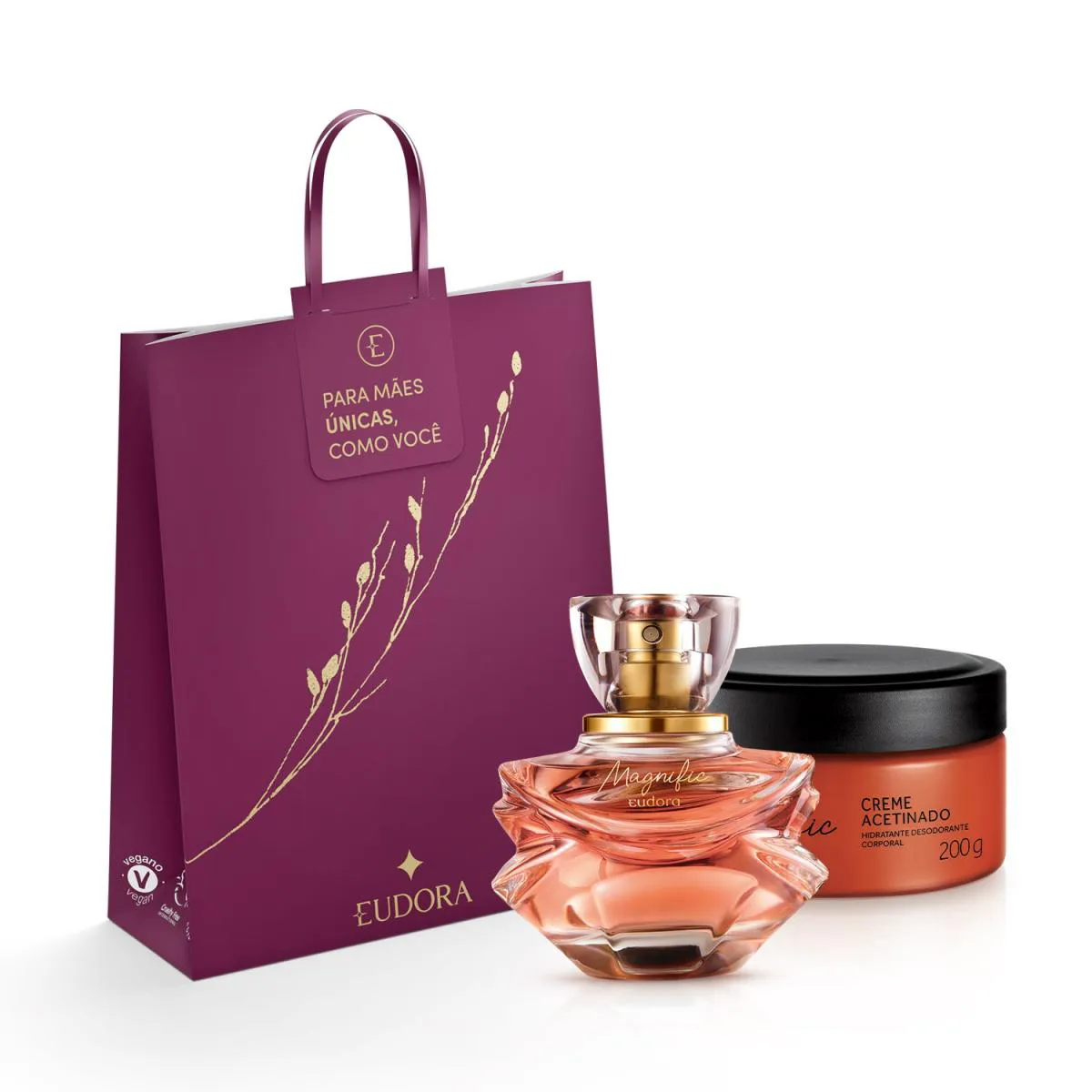 Combo Presente Dia Das Mães Combo Magnific: Eau De Parfum 75Ml + Creme Acetinado 200G + Sacola Eudora M