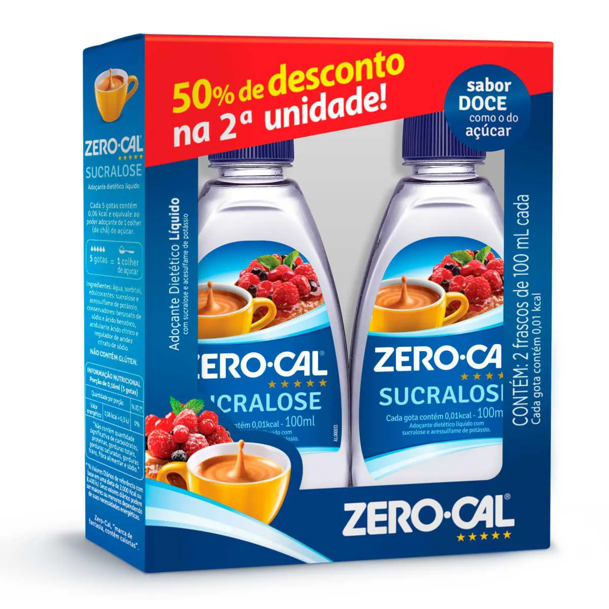 Kit Adoçante Líquido Zero-Cal Sucralose 2 unidades de 100ml cada