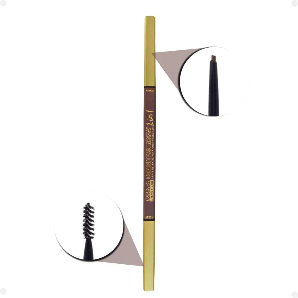 LáPIS PARA SOBRANCELHA PINK 21 DEFINITION BROW 2 IN 1 CASTANHO