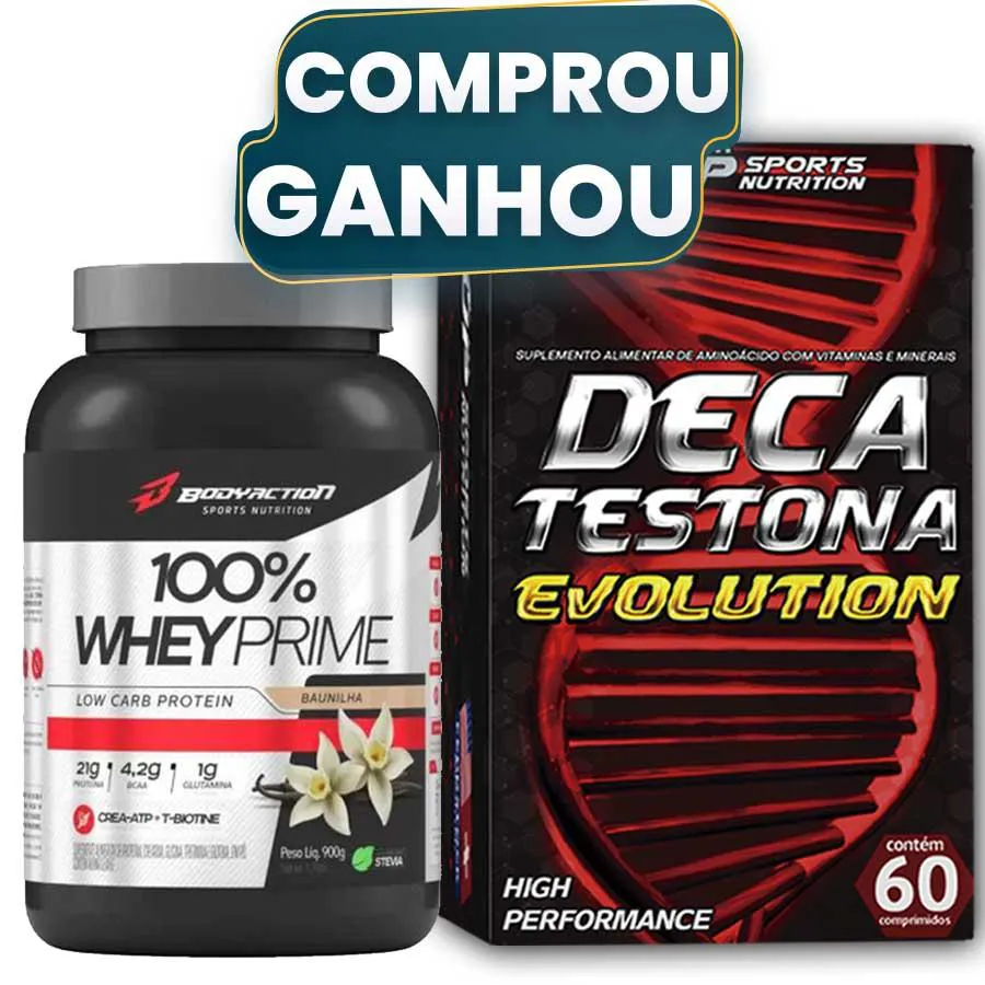 100% WHEY CONCENTRADO 900G BODY + DECA TESTONA EVOLUTION Baunilha