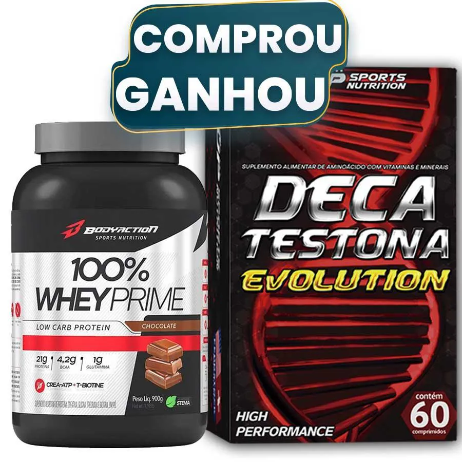 100% WHEY CONCENTRADO 900G BODY + DECA TESTONA EVOLUTION Chocolate