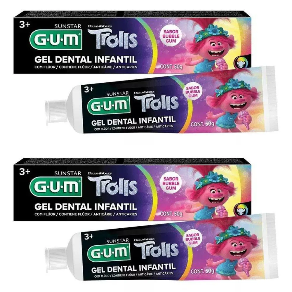2 GEL DENTAL INFANTIL TROLLS 50G - COM FLUOR - GUM