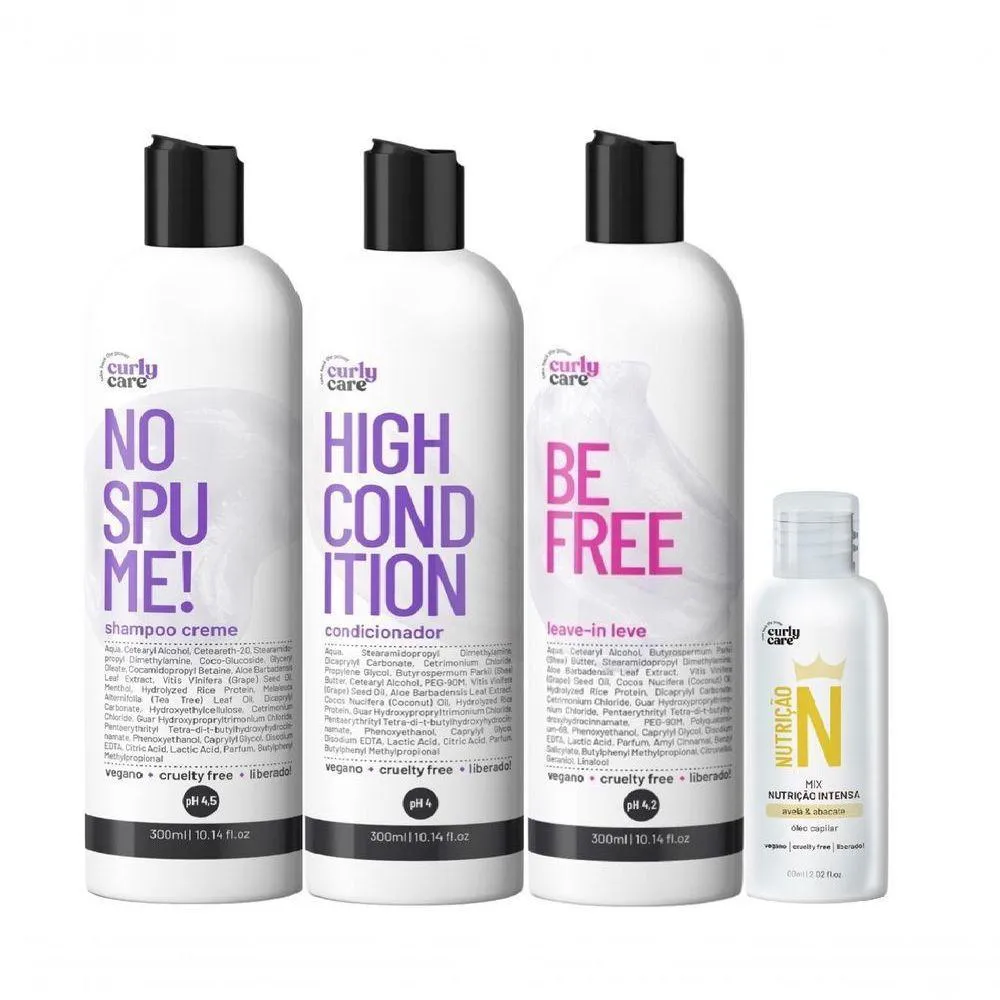 KIT CURLY CARE NO SPUME 2X300ML + BE FREE E óLEO NUTRIçãO INTENSA