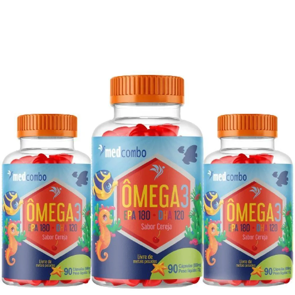 KIT COM 3 OMEGA 3 INFANTIL EPA 180 DHA 120 MEDCOMBO