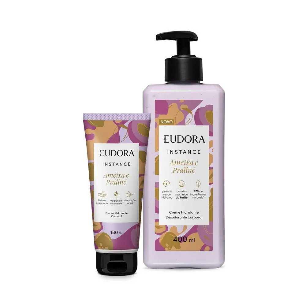 Kit Eudora Instance Ameixa e Praliné Feminino Desodorante e Hidratante Corporal Creme 400ml + Desodorante e Hidrante Corporal Fondue 180ml