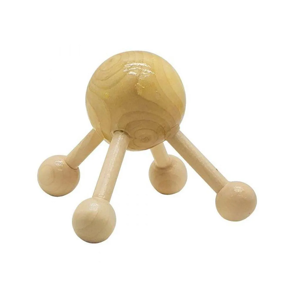 APARELHO MASSAGEADOR MANUAL DE MADEIRA COM 4 PONTAS ÚNICO