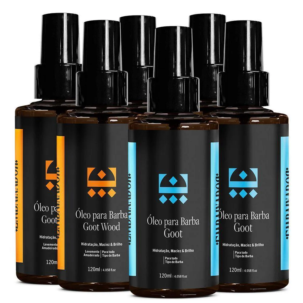 KIT 03 ÓLEO PARA BARBA GOOT + 03 ÓLEO GOOT WOOD EMBAIXADOR 120ML