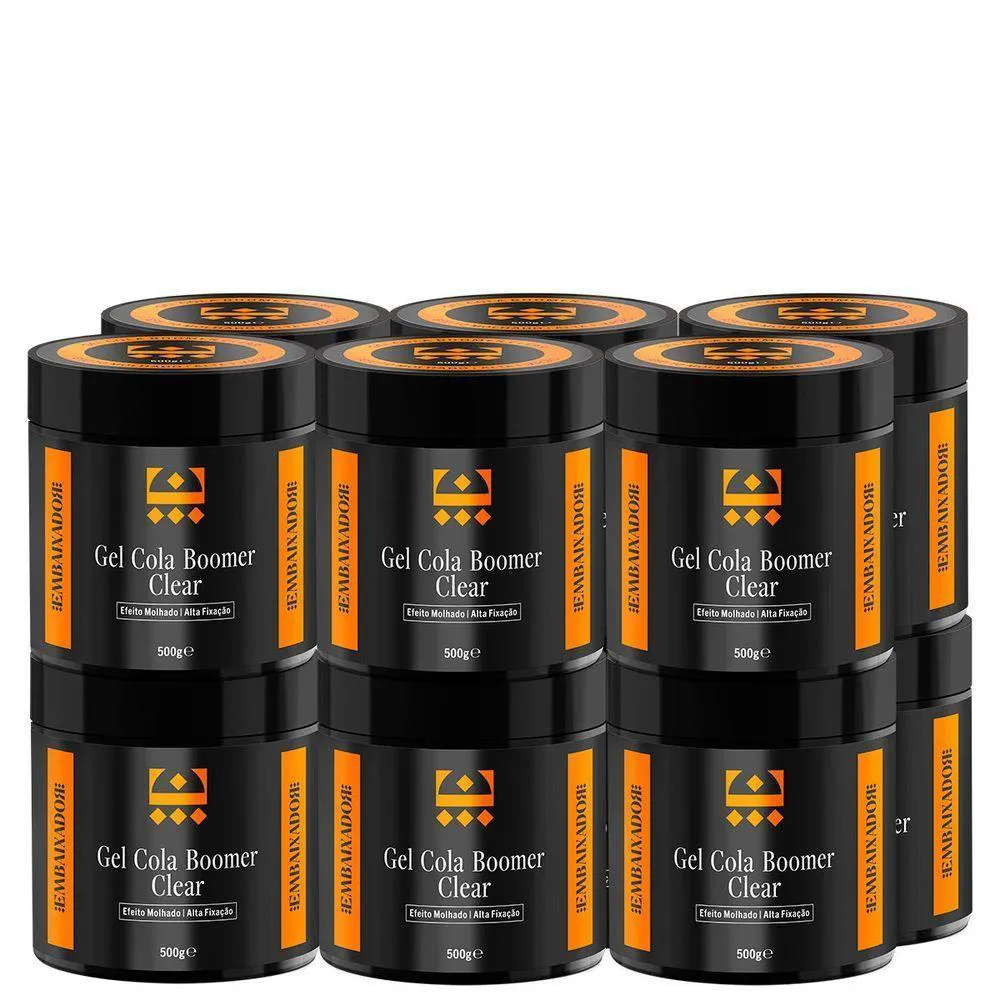 KIT 12 GEL COLA BOOMER CLEAR EMBAIXADOR 500G