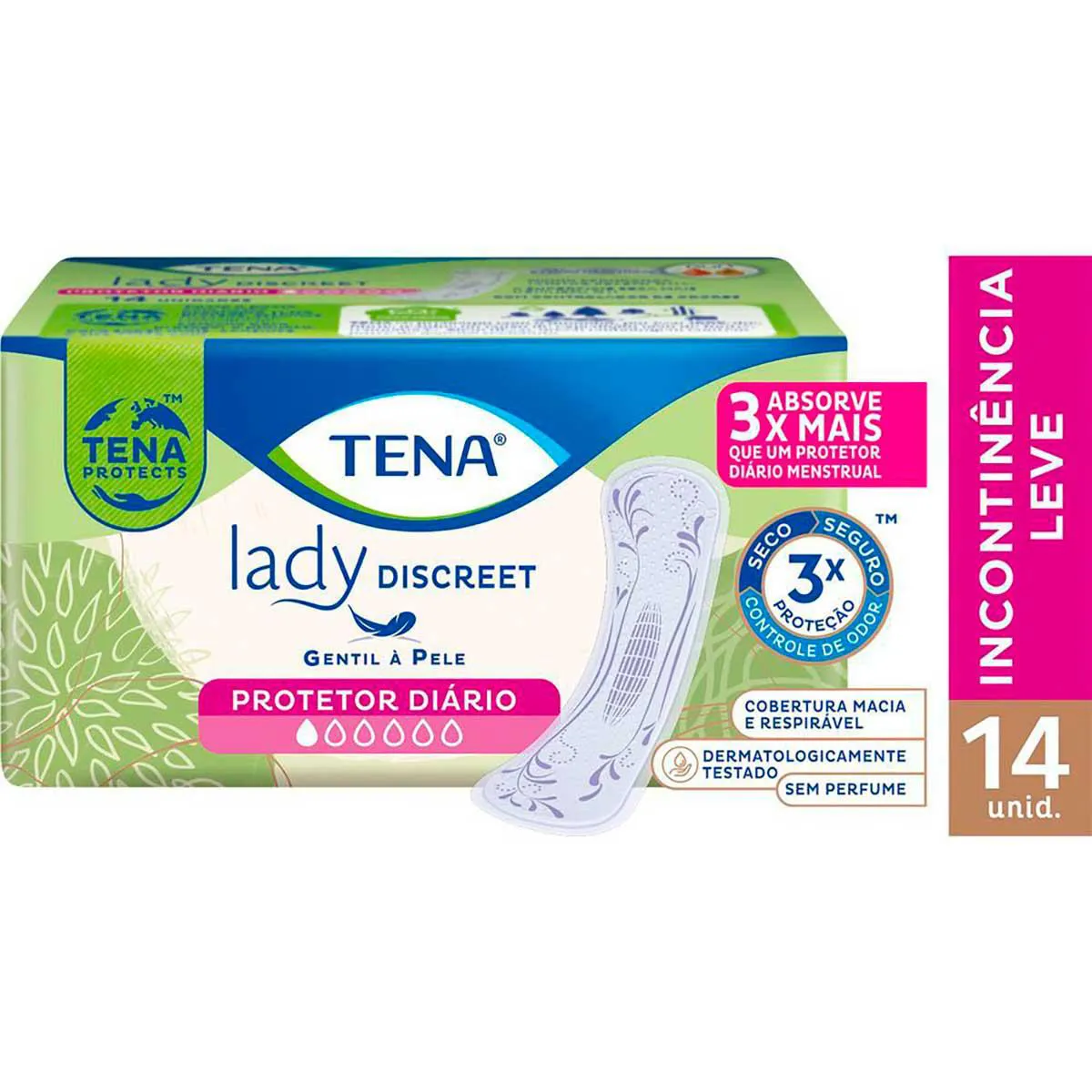 Protetor Diário Tena Lady Discreet Feminino Absorção Leve 14 unidades