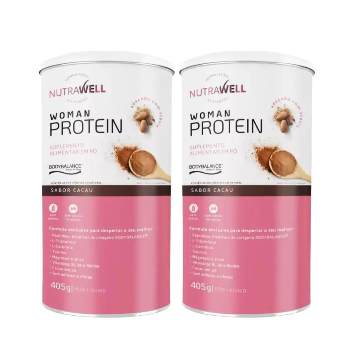 2X PROTEíNA DE COLáGENO WOMAN PROTEIN NUTRAWELL SABOR CACAU 405G