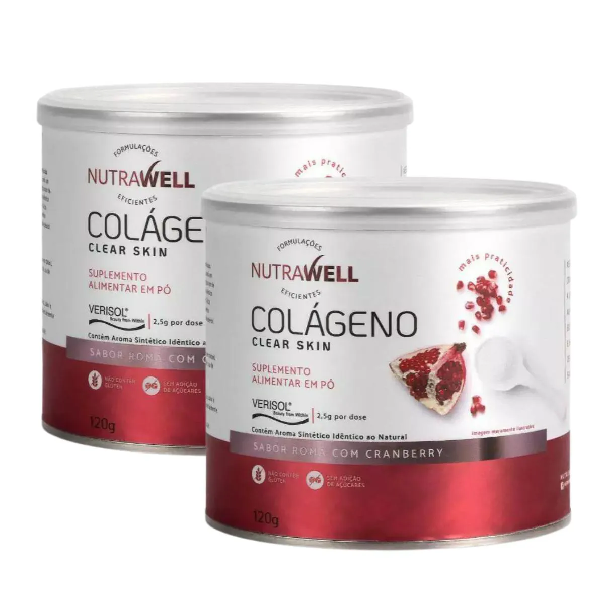 2X COLAGENO VERISOL CLEAR SKIN NUTRAWELL ROMã CRANBERRY 120G Romã COM Cranberry