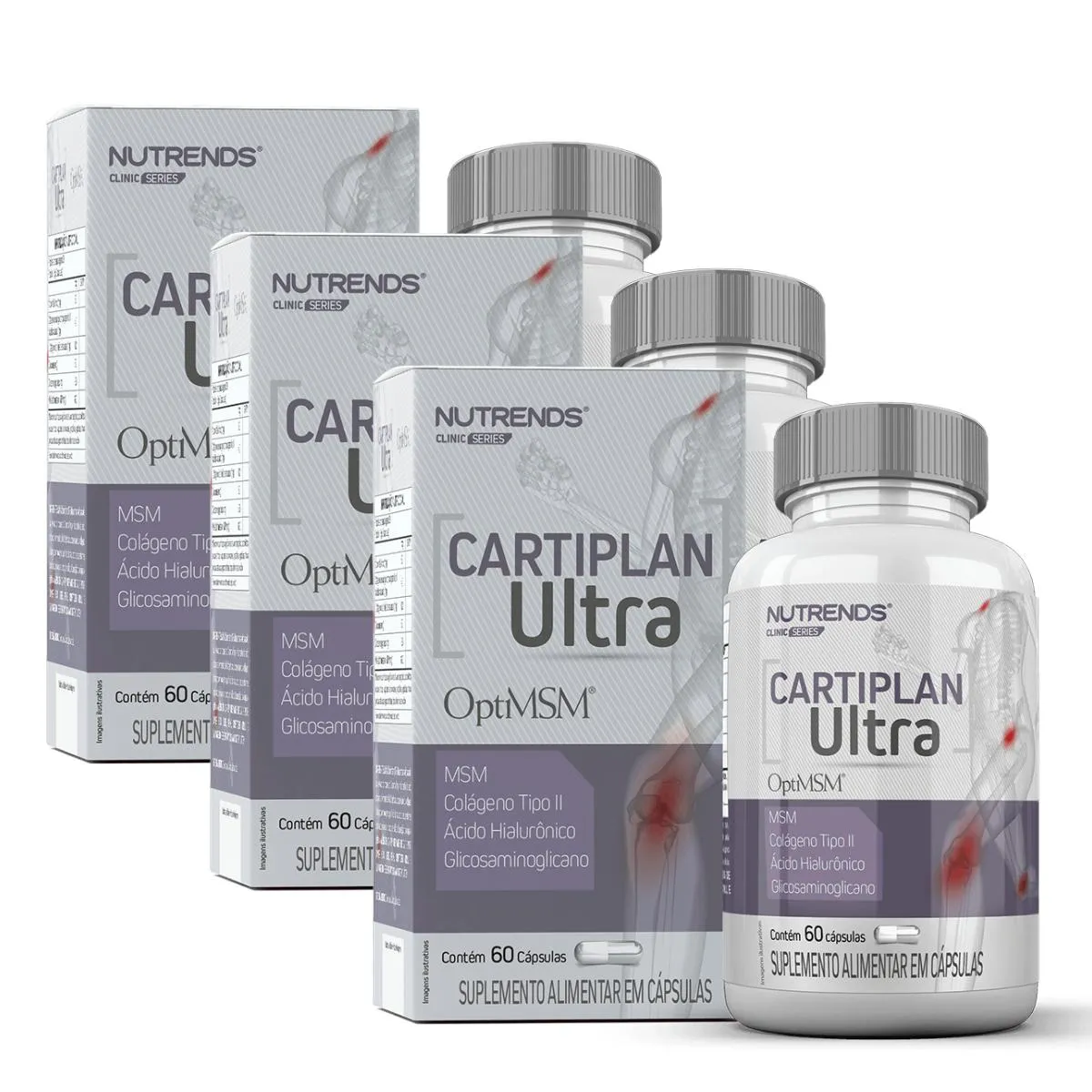 3X CARTIPLAN ULTRA COLáGENO TIPO 2 60 CáPSULAS NUTRENDS SEM Sabor