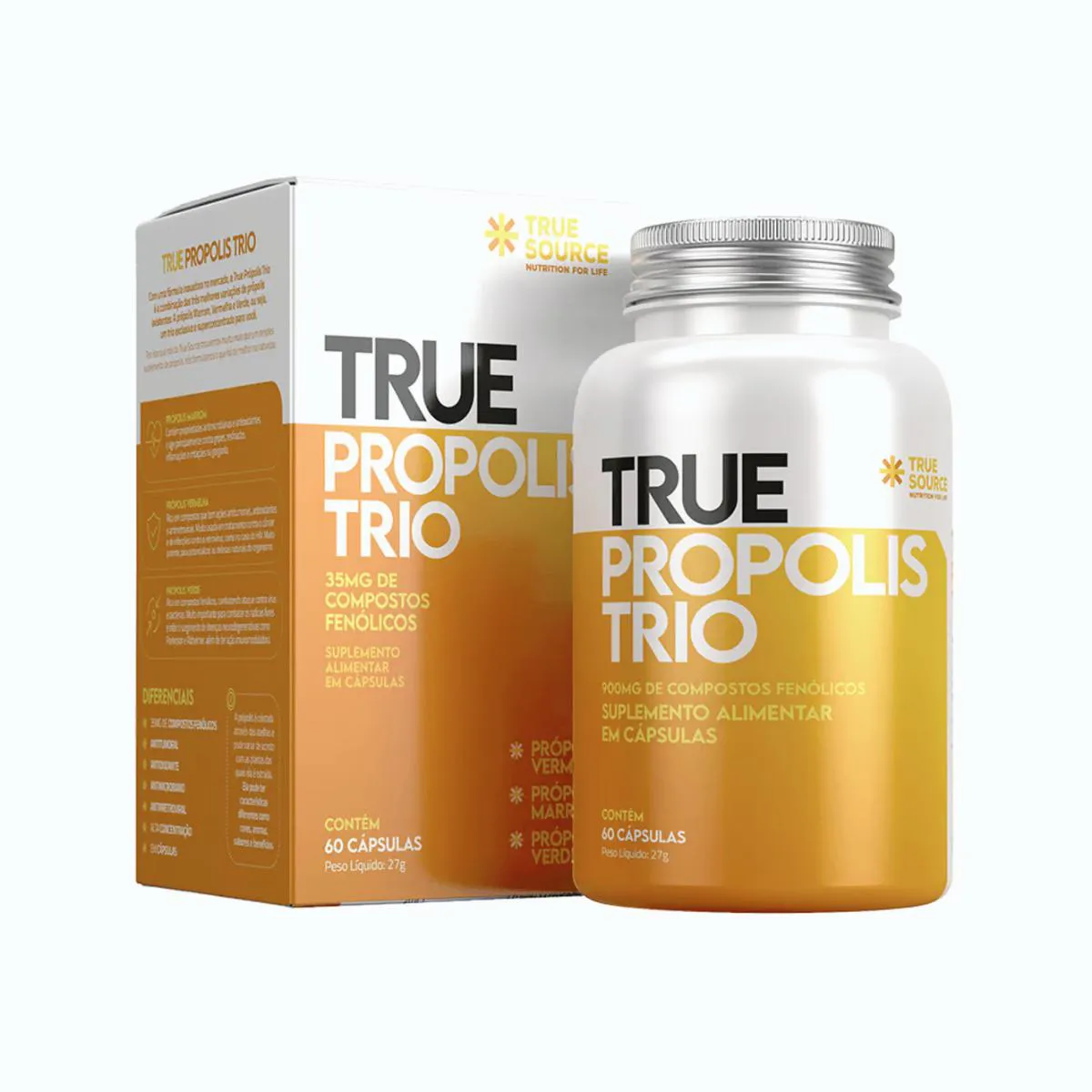 TRUE PRóPOLIS TRIO VERMELHO MARROM VERDE TRUE SOURCE 60 CáPSULAS SEM Sabor