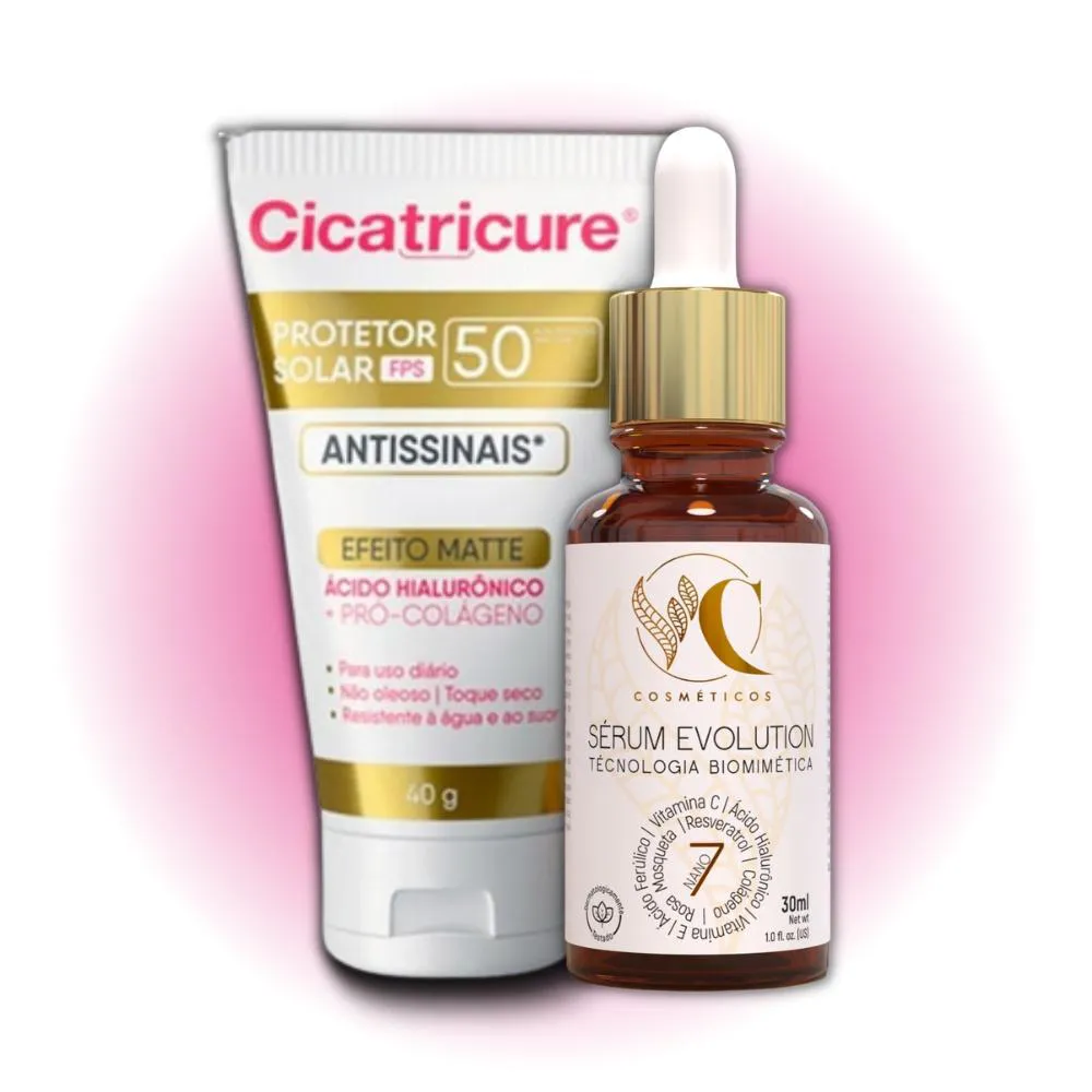 PROTETOR SOLAR CICATRICURE ANTISSINAIS FPS 50 EFEITO MATTE E SERUM EVOLUTION ANTIRRUGAS 30ML