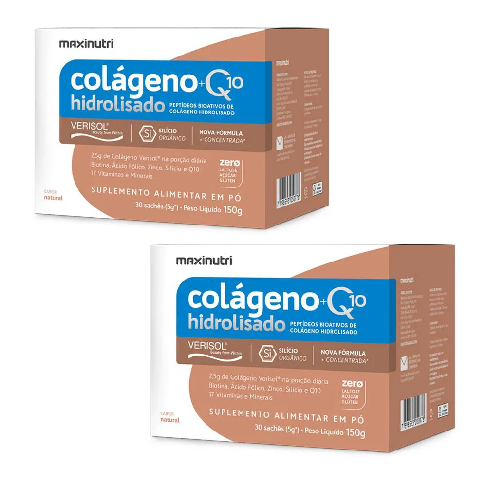 KIT 2 COLáGENO VERISOL NATURAL SACHêS 30X5G + Q10 MAXINUTRI